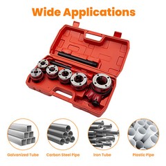 6 Pc Ratchet Pipe Threader Kit Die Bar Head Handle Tool Set 1/4&Prime; 3/4&Prime; w/ 6 Dies