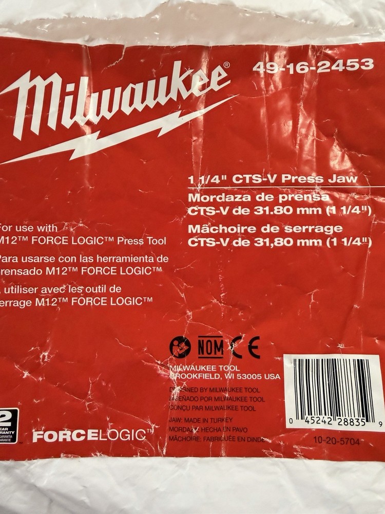 Milwaukee Tool 49-16-2453 1 1/4&Prime; Cts-V Press Jaw For M12 Forcelogic Press Tool