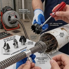 Drain Snake Drill Attachment Kit, 11-Piece Cutter Heads Silver