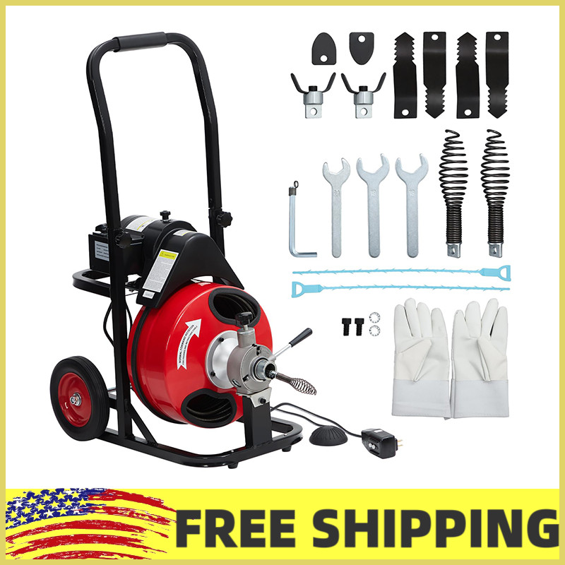 100FT x 1/2&Prime; Portable Drain Cleaner Machine Electric Drain Sewer Auger Cleaning