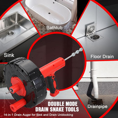 Drain Auger 33 Ft with Easy Cable Rewind System, Plumbing Snake with Drill Adapt