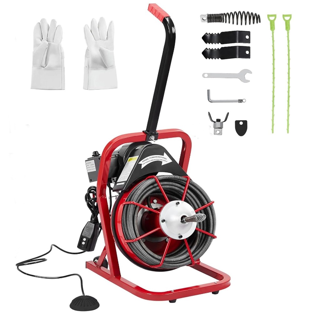 75 FT x 1/2 In Drain Cleaner Machine Electric Drain Auger Auto Feed Sewer Snake