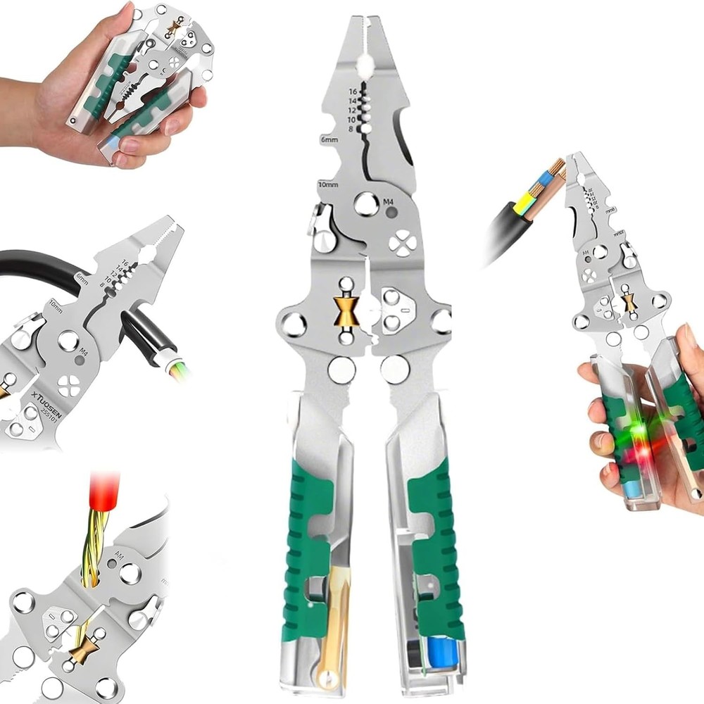 Multifunctional 18 In 1 Foldable Wire Stripper with Voltage Detector and Pliers