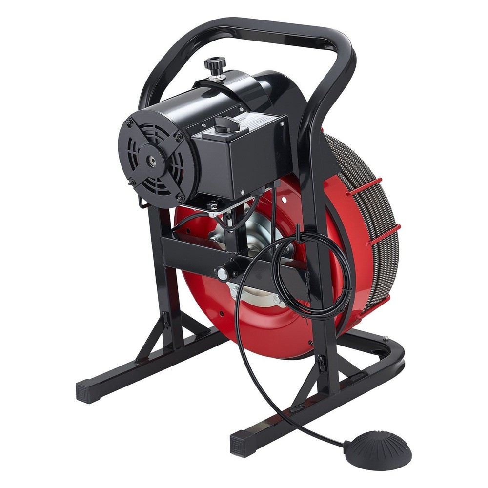 75FT 1/2&Prime; Solid Core Drain Auger w/ Interchangeable Cutters & Foot Pedal