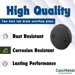 CalcMetal Dual Hole Bathtub Drain Overflow Plate with Two Matte Black