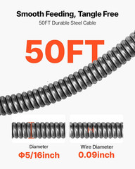 Drain Cleaner Machine 50 FT x 5/16 Inch Sewer Snake Auger with 6 Cutters
