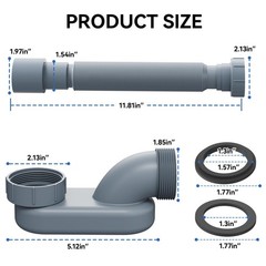 Flexible Freestanding Tub Drain Kit, Low Profile Flat P Trap for Small, Gray