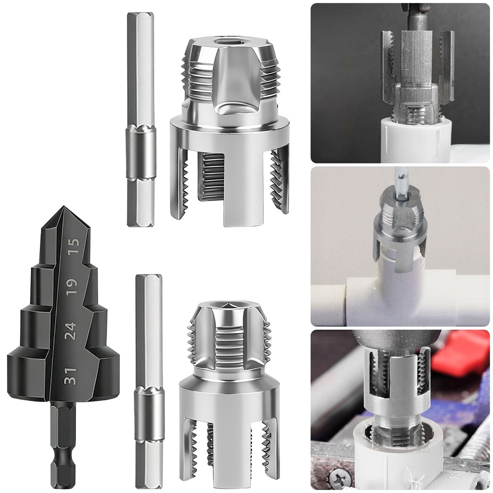 3x Internal & External Pipe Threading Tool 1/2&Prime;3/4&Prime; PPR Pipe Threader+Step Drill