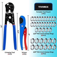 PEX Crimping Tool Kit &ndash; Ratchet Clamp & Cinch Tool, PEX Cutter, 37 Clamps 3/8&Prime;-1