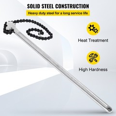 VEVOR 24&Prime; Chain Wrench Steel Straight Handle Tool 22&Prime; Chain 6.7&Prime; Capacity
