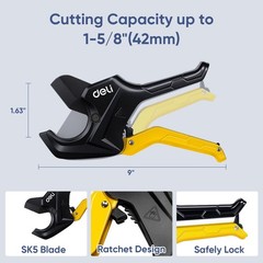 Deli PVC Pipe Cutter Heavy-Duty Ratchet Pipe Cutter Tool for PVC, PPR, PE, PEX