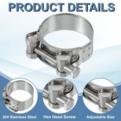 2 Pcs 44-47mm T-Bolt Hose Clamp Intercooler Pipe Clip for 1.73&Prime;-1.85&Prime; Pipe