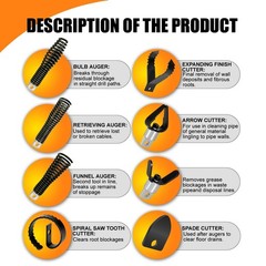 8-Piece Drain Snake Drill Attachment Set, Cutter & Auger for 50FT-100FT Cables