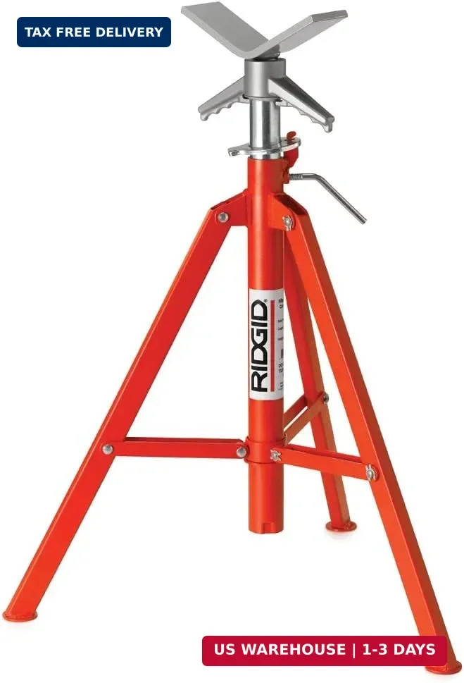 RIDGID 22168 Model VF-99 V Head High Folding Pipe Stand, 12-inch Pipe Stand, Red
