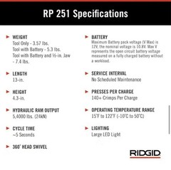 RIDGID RP 251 78238 Compact Press Tool Kit w/ RLS Jaws, Case, Charger, Batteries