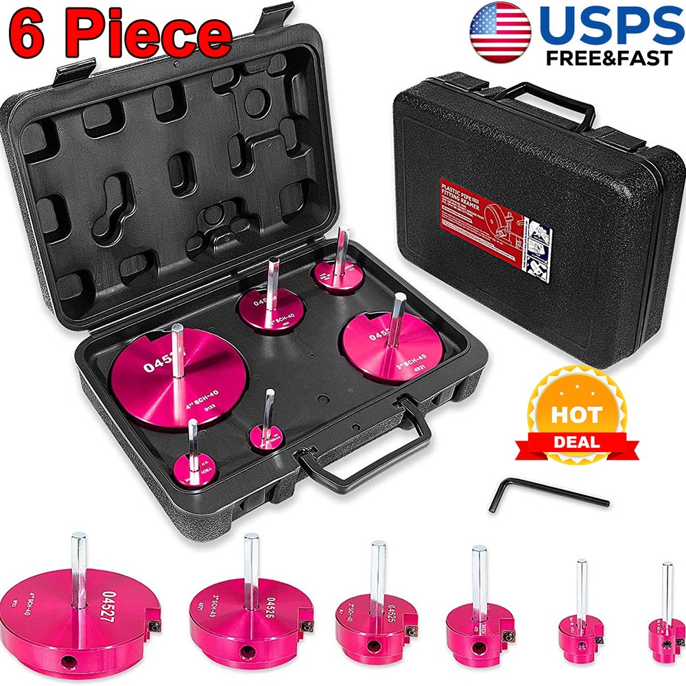 6 Piece Plastic Pipe Fitting Reamer Kit Fit 1/2&Prime; Drills for PVC SCH40 ABS CPVC