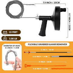 33 Ft Drain Snake Auger with Drill Adapter, Plumbing Snake Hair Clog Remover