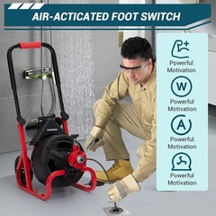 100Ft x 3/8 In Drain Cleaner Machine Electric Drain Auger Auto Feed with Cutters