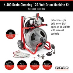 RIDGID K-400 Drain Cleaning Snake 120V Drum Machine C-32IW 3/8&Prime; x 75 ft. Cable