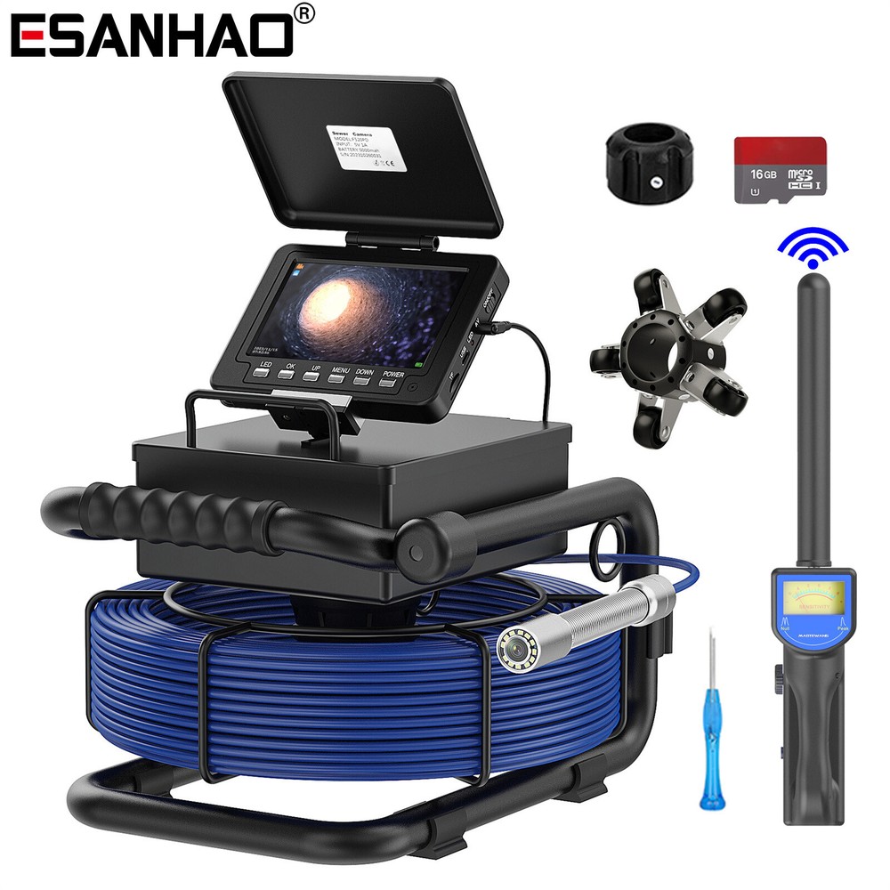 30m Sewer Camera Pipe Inspection Camera with 512hz Locator & Self-leveling 5inch