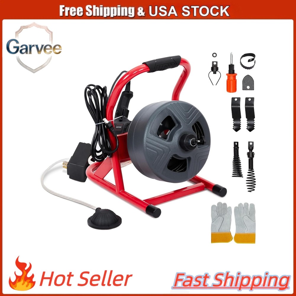 For 3/4 to 3 Inch Pipes Professional 50ft Manual Drain Cleaner Machine 6 Cutters