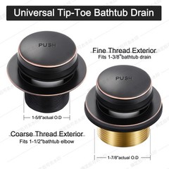 Oil Rubbed Bronze Bathtub Drain Tip-Toe Tub Trim Universal,