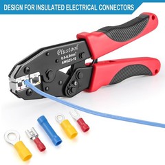 Plustool Ratcheting Crimping Tool for Insulated Connectors AWG 22-10 &ndash; Red & Bla