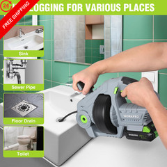 WORKPRO 20V Electric Drain Auger, 25Ft Plumbing Snake Hair Removal Gray