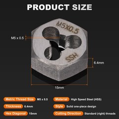 HSS M5 x 0.5 Metric Machine Thread Hex Die Right Hand High Speed Steel