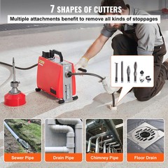 SucceBuy 250W Electric Drain Cleaner Snake Auger 66ft Cable 7 Cutters Home Sewer