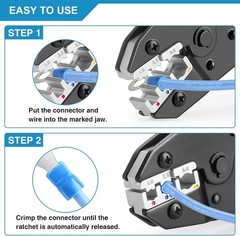 Plustool Ratcheting Crimping Tool for Insulated Connectors AWG 22-10 &ndash; Red & Bla