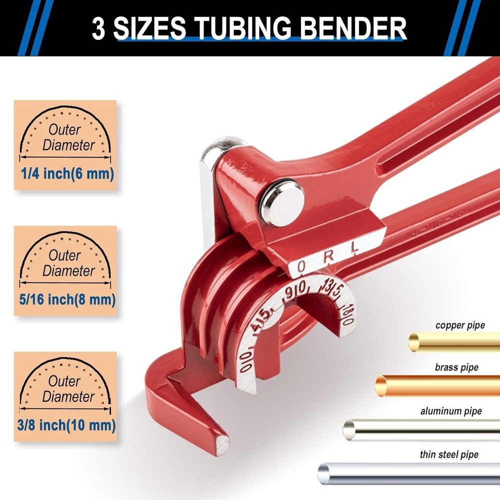 3 In 1 Tubing Bender 0-180 Degrees Manual Pipe Bender Tool For 1/4 5/16 3/8 Inch
