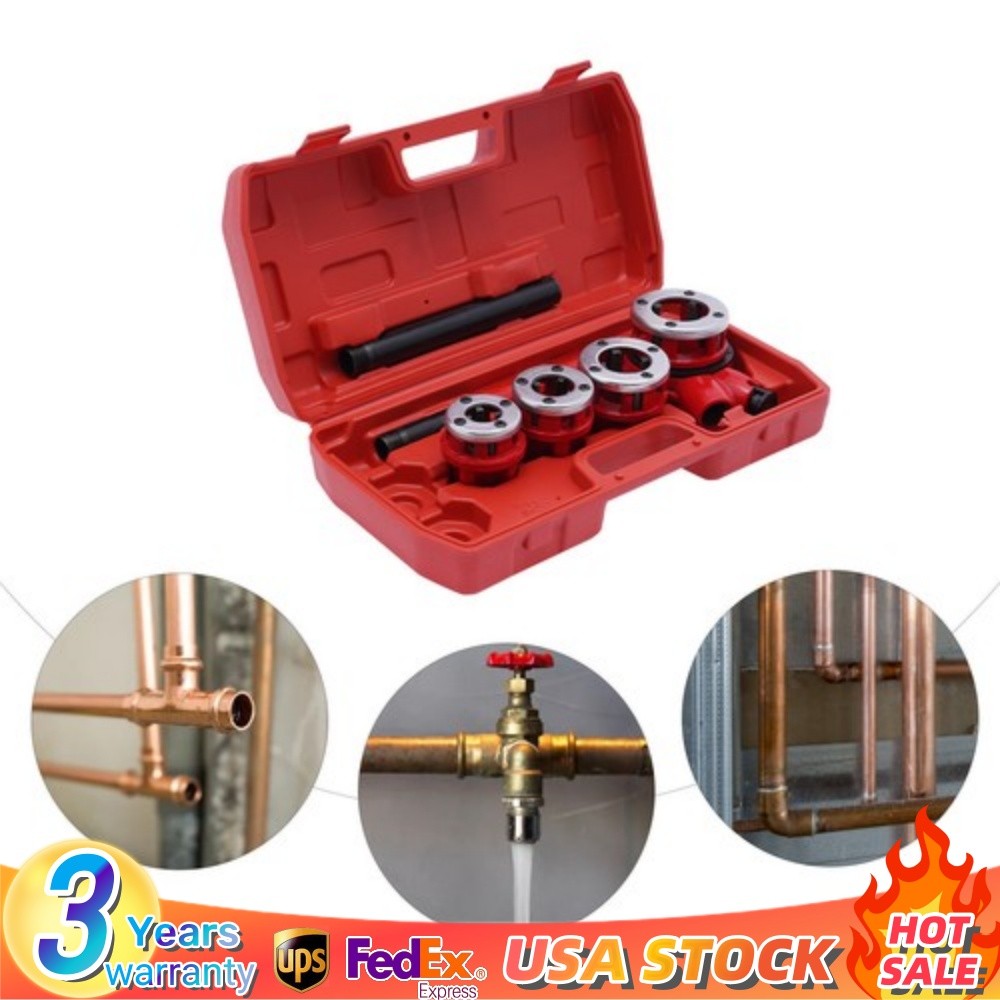 Manual Ratchet Pipe Threading Threader Die Head Handle Set 1/2&rdquo; to 1-1/4&rdquo; BSPT