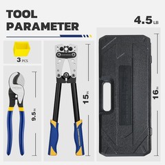 Heavy Duty Crimping Tool Kit for Battery Cables &ndash; Ratchet Hex with Extended Hand