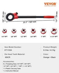 VEVOR Ratchet Pipe Threader Kit with 6 Dies, 1/4&Prime; NPT to 1-1/4&Prime; NPT&hellip;