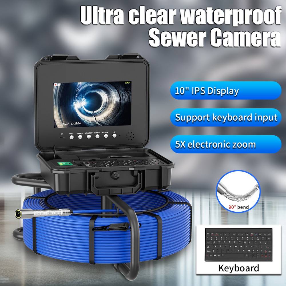 30m Pipe Inspection Camera Meter Counter Keyboard Sewer Camera Self Level 512hz