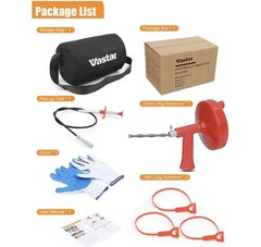 Vastar Drain Clog Remover & Tools Kit, 25Ft. Plumbing Snake Drain Auger