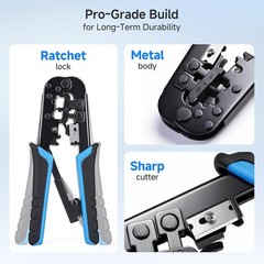Modular RJ45 Crimp Tool (Ethernet Crimper) with Built-in Wire Cutter and Strippe