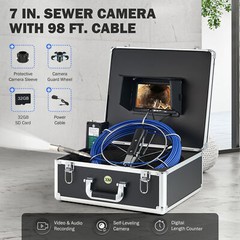 7&Prime; Self-Leveling Sewer Inspection Camera 30m/98ft 512Hz Length Counter 720P 32GB