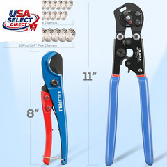 2 in 1 Ratchet Pex Crimping Tool with Cutter and Clamps 25PCS 1/2&Prime; 10PCS 3/4&Prime;