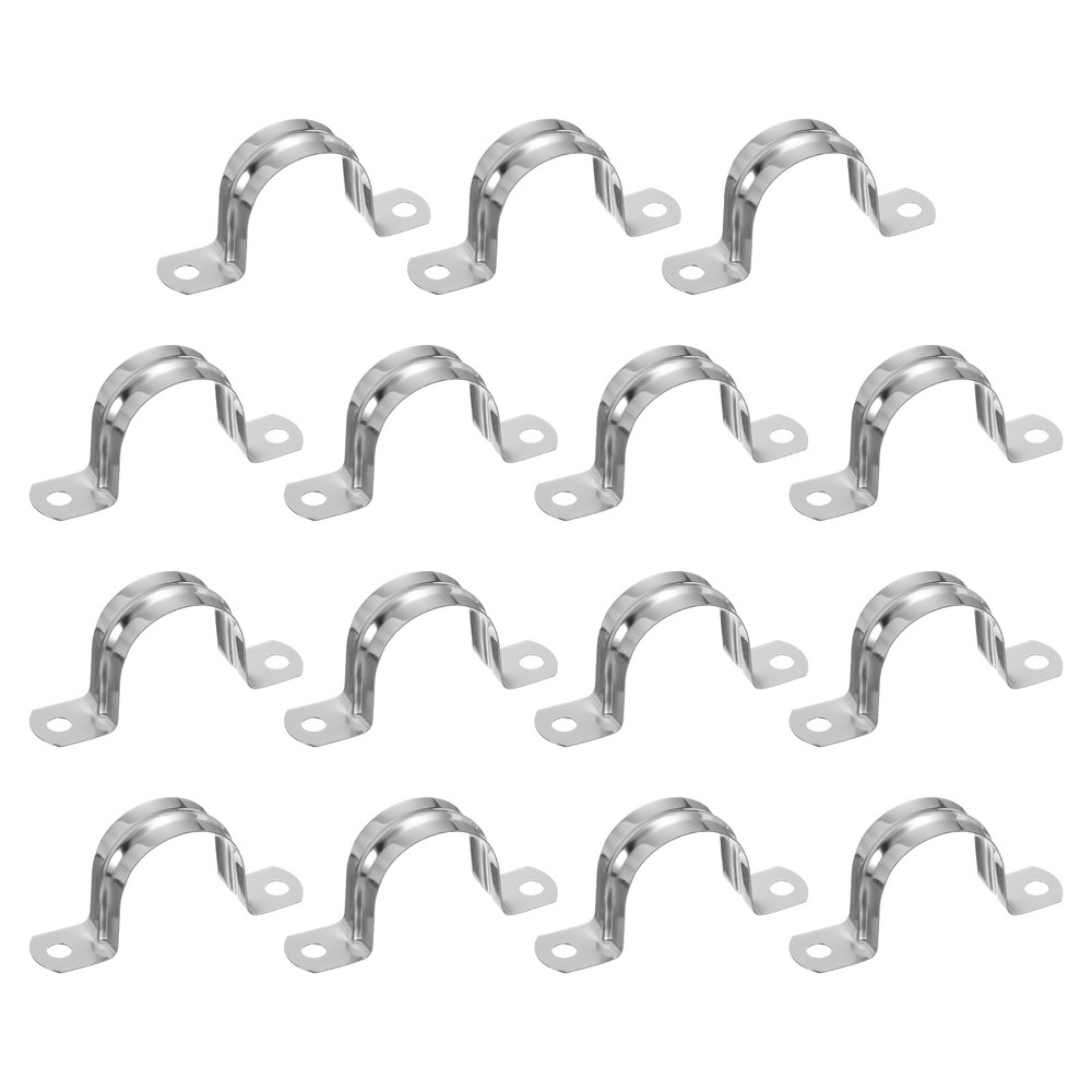 15Pcs 30mm(1-3/16&Prime;) Stainless Steel 2 Hole U-Tube Strap Clamp, Silver