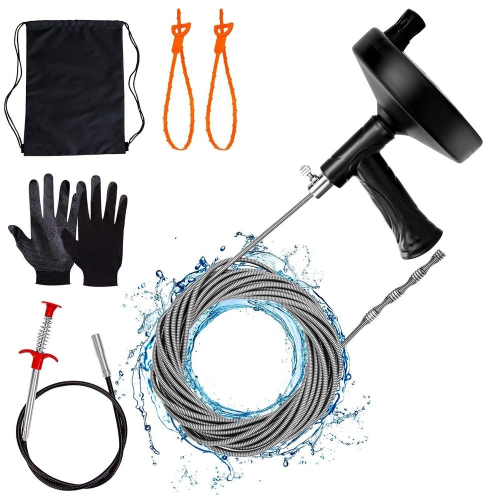Ginbel Direct Drain Auger 33 ft, Plumbing Snake Hair Clog Remover Drain Snake&hellip;