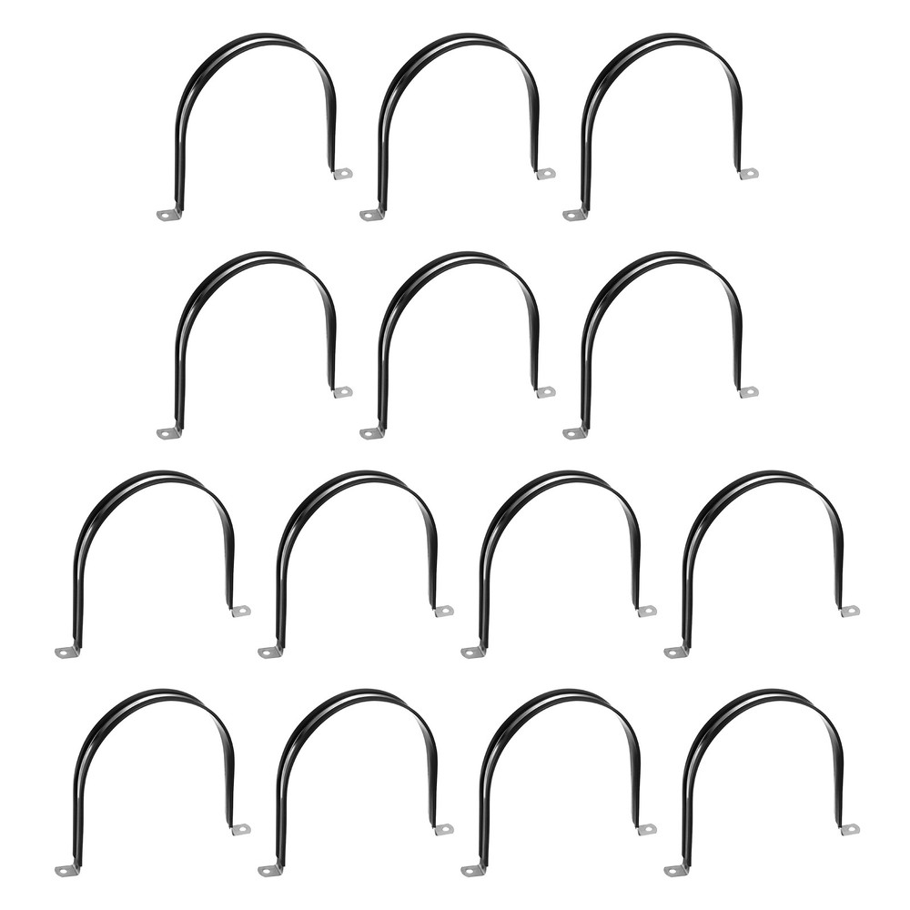 14Pcs 150mm(5-29/32&Prime;) Stainless Steel Rubber 2 Hole U-Tube Strap Clamp, Black