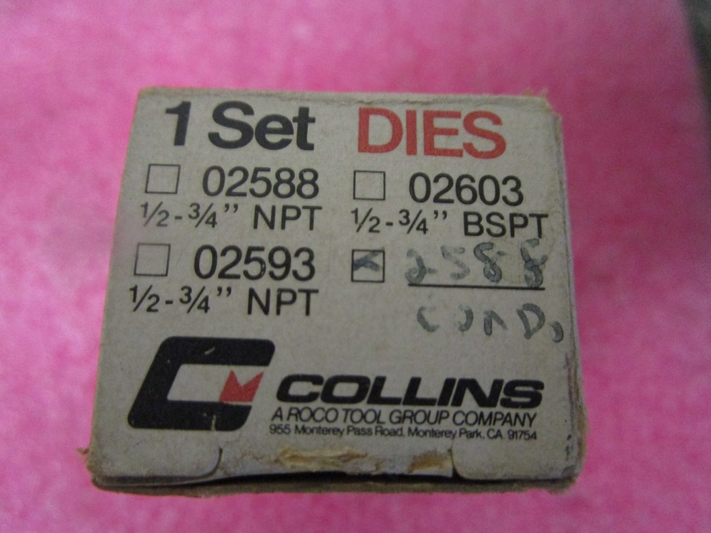 Rothenberger Collins #2588 1/2&Prime;- 3/4&Prime; NPT Pipe Die Set