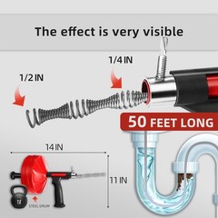 50 FT Drain Snake Auger &ndash; Flexible & Powerful Snake Drain Hair Remover TooL
