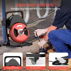 50FT 1/2In Portable Heavy Duty Drain Cleaner Auger Sewer Snake 250W