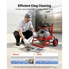 Uimoso Drain Cleaning Machine 75 FT x 1/2 Inch Manual Feed with 6 Cutter Heads