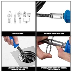 20ft x 1/2&Prime; Drain Cleaning Cable with 6 Cutters, Manual & Powered Adapters, Sewe