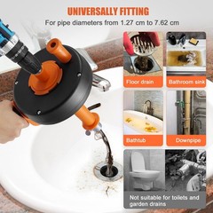 Drain Auger 25ft 1/4in Drum Plumbing Drain Snake For Toilets And Drains