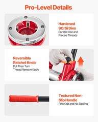 VEVOR Ratchet Pipe Threader Kit Pipes Threader with 7 Dies 3/8&Prime; BSPT to 2&Prime; BSPT